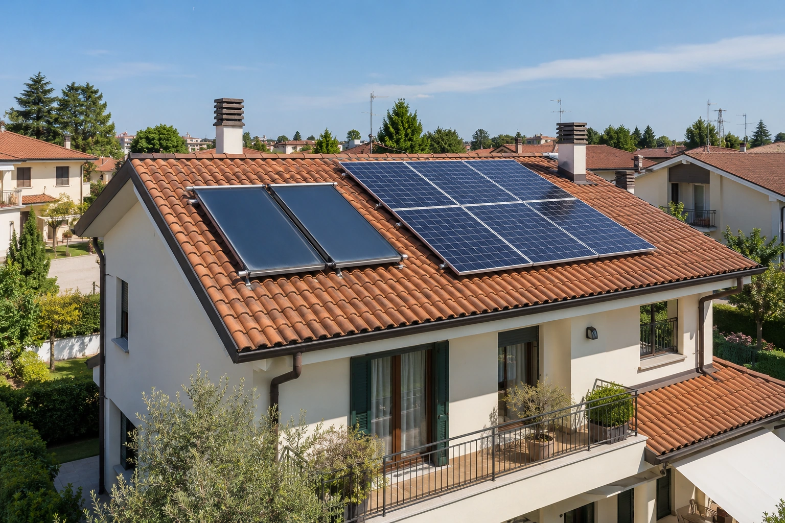 Immagine illustrativa: Solare termico e fotovoltaico in un contesto residenziale veneto